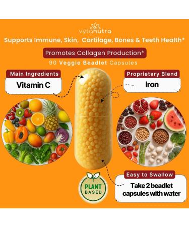Vytanutra Immune Support Vitamin C with Iron Non-GMO Vegan Gluten-Free Slow Release Beadlet Capsules 90 Count - Buy Online on GoSupps.com