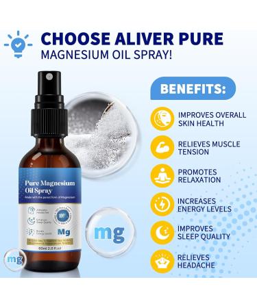 60ml Magnesium Oil Spray - 100% Pure Natural Fast-Absorbing Topical Solution for Muscle Relief Joint Pain and Relaxation - Buy Online on GoSupps.com