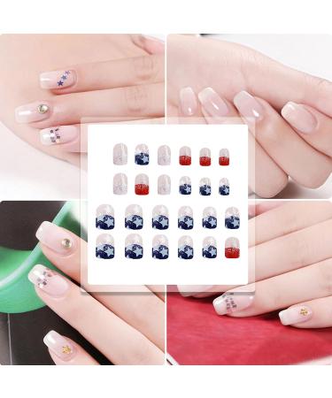 Mxshc Flag Fake Nails | Flag Design Full Patriotic | 4th July Cute Nails Stars And Stripes Designs Short Square False Nails For Wedding Prom Dating - Buy Online on GoSupps.com