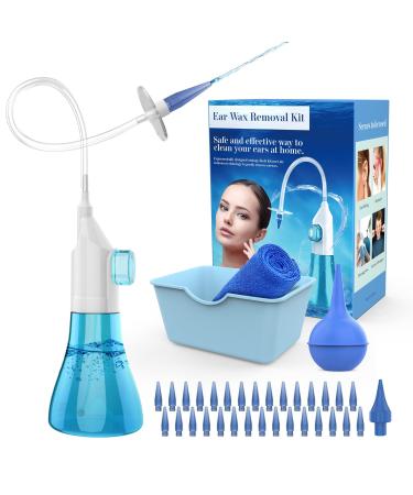 Ear Wax Removal, Manual Ear Irrigation Flushing System, Ear Wax Removal Tool, Ear Cleaning Kit for Adults & Kids, Ear Wax Removal Kit Includes Basin, Ear Cleaner, Towel, 31 Disposable Tips