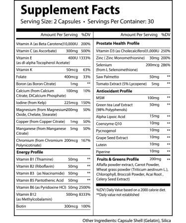 Alpha Supps Vites Men's Multivitamin Complete Daily Supplement with Fruits Veggies Energy Immune & Prostate Support - Daily Whole Food Vitamins with Antioxidants and Digestive Enzymes - Buy Online on GoSupps.com