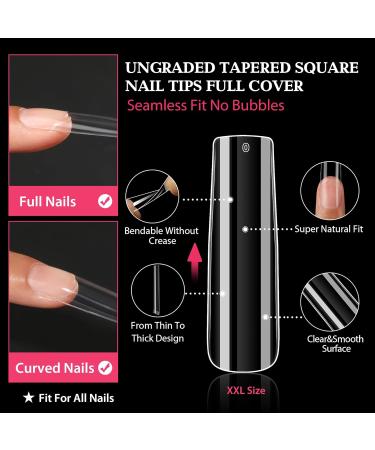 UNA GELLA XXL Long Square Nail Tips - 216 PCS Clear Full Cover Gel X Tips for Nail Salon & DIY | Extra Long No C Curve 12 Sizes - Buy Online on GoSupps.com