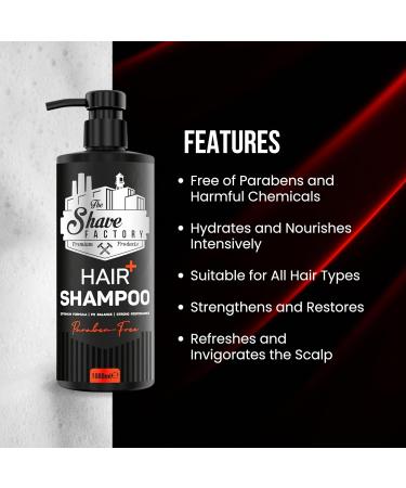 The Shave Factory Paraben Free Hair Shampoo Natural Formula for Healthy and Shiny Hair Free from Harmful Chemicals Suitable for Daily Use 1000ML - Buy Online on GoSupps.com