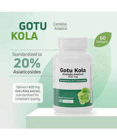 Nutra Nutrition Gotu Kola 400mg Capsules 20% Asiaticosides Standardized Centella Asiatica Extract Supports Circulation, Brain & Cognitive Function 60 Softgels - Buy Online on GoSupps.com