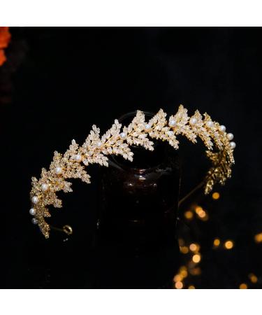 Jorsnovs Cubic Zirconia Bridal Headpiece with Pearls | Silver Gold Bride Headband for Wedding | Princess Tiara - Buy Online on GoSupps.com