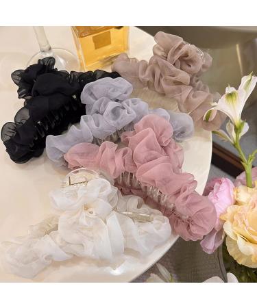 Korean Style Hair Claw Crossing Teeth Spring Design Pleated Mesh Yarn Decor Large Hair Clip Hair Accessories Big Hair Clip Pink - Buy Online on GoSupps.com