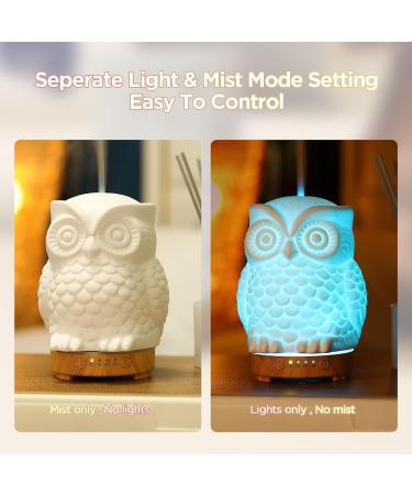 Inrorans 200ml Ceramic Owl Aromatherapy Diffuser | Ultrasonic Cool Fog Essential Oil Humidifier with LED Night Lights - 7 Color Changing - Buy Online on GoSupps.com