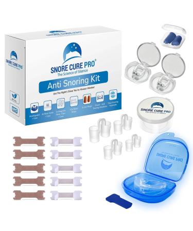 Anti Snore Devices Kit | 1 Mouth Guard | 10 Nasal Strips | 4 Nose Vents | 2 Nose Clips | Ear Plugs | Custom Stop Snoring Hypnosis Recording + Ebook | Premium Snoring aids for Men & Women