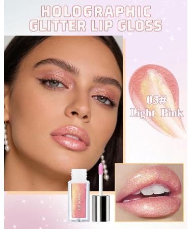 Lestpola Liquid Glitter Lipstick Light Pink 3D Moisturizing Holographic Volume Shiny with Very Delicate Color Veil Durable Waterproof Non Sticky Glitter Makeup for Women-03 - Buy Online on GoSupps.com
