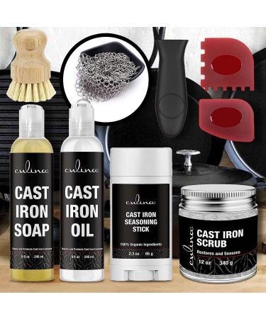 Culina Cast Iron Soap Stick & Conditioning Oil Set | Stainless Scrubber & Scrub Brush | Restoring, All-Natural Ingredients | for Cast Iron Cookware - Buy Online on GoSupps.com