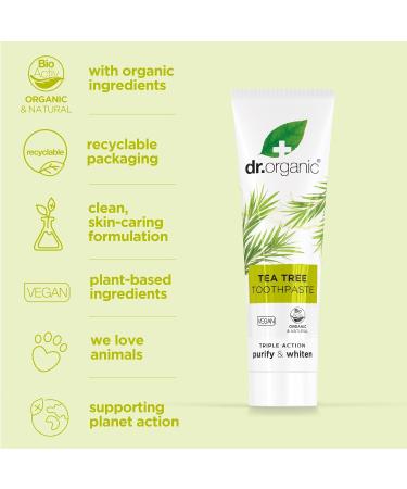 Buy Dr. Organic Tea Tree Toothpaste - Natural Vegan & Eco-Friendly - 100ml (1 Pack) - Paraben & SLS-Free Animal Test-Free - Buy Online on GoSupps.com