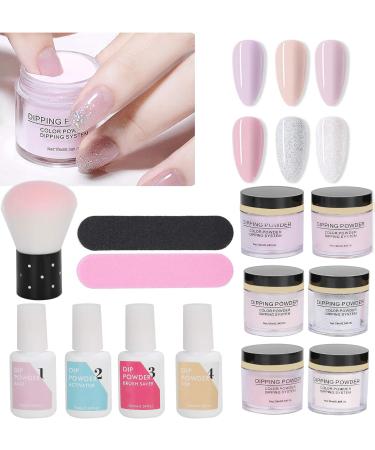 Dip Powder Nail Kit Starter 8Pcs Nail Art Powder Top Base Coat Gel Dusting Brush Manicure Tool Set DIY Salon Nail Art Manicure(K1214) - Buy Online on GoSupps.com