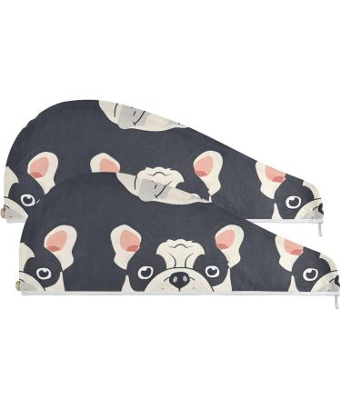 Buy Sweet Cute Bulldog Hair Towel 2 Pack - Super Absorbent Quick Dry Turban for Women & Girls | International Shipping - Buy Online on GoSupps.com