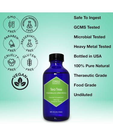 100% Pure Tea Tree Essential Oil for Skin & Toenail Fungus - Food Grade - Zongle Therapeutics 4 OZ - Buy Online on GoSupps.com