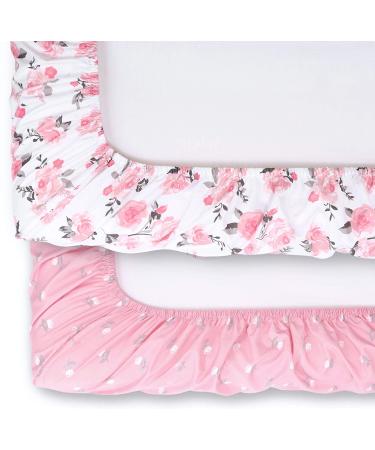 Peanutshell Pink Floral Changing Pad Cover Set for Baby Girls - 2 Pack | Pink Roses & Ditsy Floral Design - Buy Online on GoSupps.com