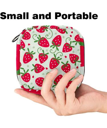 Red Strawberry Pattern Portable Period Bag | Candy Napkins Storage for Women & Teens | Menstrual Cup & Breastfeeding Holder - Buy Online on GoSupps.com