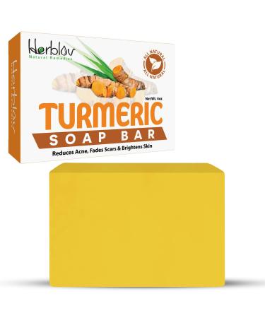 Herblov Turmeric Soap Bar for Face & Body – Natural Turmeric Skin Soap Wash for Dark Spots, Intimate Areas, Underarms – Turmeric Face Soap Reduces Acne, Fades Scars & Cleanses Skin – 4oz Turmeric Bar Soap for All Skin Type…