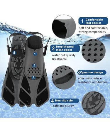Happyouth Swim Fins - Snorkel Fins for Swimming and Diving - Adjustable Black L/XL (Adult US Size 9-13) - Buy Online on GoSupps.com