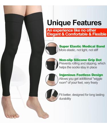 Footless Thigh High Compression Stockings - XXL Unisex 20-30mmHg Gradient Compression for Varicose Veins & Edema - Black - Buy Online on GoSupps.com