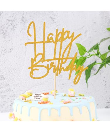 3PCS Happy Birthday Cake Topper - Gold Glitter Birthday Party Cake Decoration Supplies Birthday Photo Booth Props - Buy Online on GoSupps.com