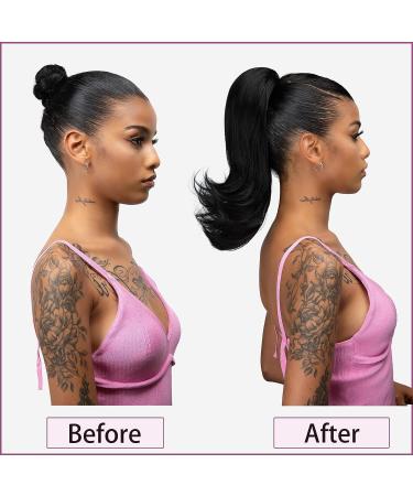 YUMOREAL Black Drawstring Ponytail Extension 14 Inch Curly | Synthetic Heat Resistant Fiber Hair Pieces | for Black Women & Girls | 1B (Natural Black) - Buy Online on GoSupps.com