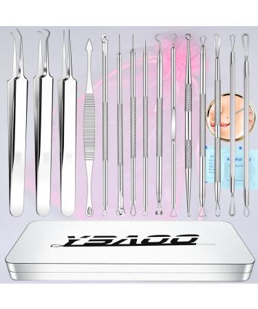 2022 Latest 18PCS Blackhead Remover Tools, Acne Tools Extractor Kit,Pimple Popper Tool Kit Professional,Stainless Blemish Comedone Removal Set,with Metal Case,Ybaoo 18 Count (Pack of 1) 18.0