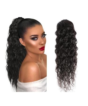 Ponytail Extension 10-28inch Wet and Wavy Ponytail Extensions Natural Black Curly Clip In Remy Hair Pieces for Women Water Wave Drawstring Ponytail Human Hair Extension Ponytail Hair Extension (Color 18inch 100g Water Wave