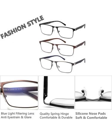 CRGATV 3-Pack Blue Light Filtering Reading Glasses for Men - Metal Readers Anti UV/Glare (+1.25 Magnification) - 3 Pack Mix Colors - Buy Online on GoSupps.com