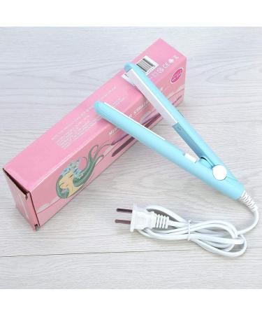 Buy Ceramic Mini Hair Curler & Straightener - 2 in 1 Travel Size Flat Iron for Short Hair - Fast Heating Tourmaline Plates - Sky Blue - Buy Online on GoSupps.com