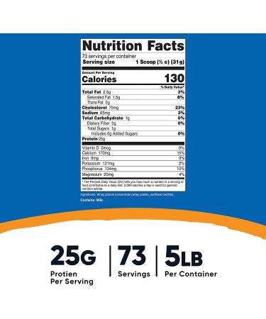 Nutricost Whey Protein Concentrate 5LB Unflavored - 100% Pure Whey Protein Powder - Buy Online on GoSupps.com