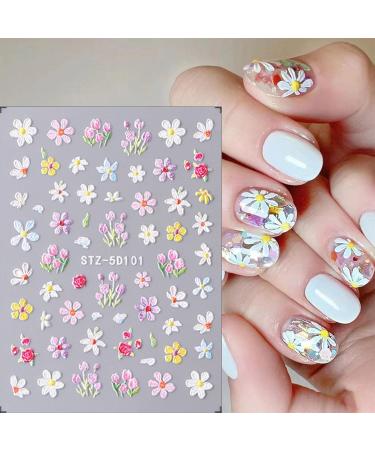 JMEOWIO 3D Embossed Flower Nail Art Stickers Decals Self-Adhesive 5D Spring Summer Colorful White Floral Nail Supplies Nail Art Design Decoration Accessories 4 Sheets - Buy Online on GoSupps.com