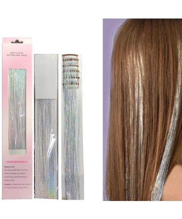 6Pcs Clip-in Hair Tinsel Kit Shining Silver 20 Inch Heat Resistant Glitter Tinsel Hair Extension with Clips Fairy Hair Sparkle Strands Festival Gift Dazzling Hair Accessories for Women Girls Kids (Clip in Hair Tinsel Kit Shining Silver) Clip in Hair Tinse