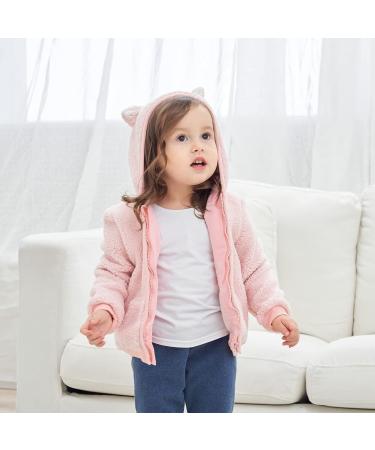 Cartoon Fleece Hooded Jacket for Newborns - Pink, Warm Infant Outwear Coat with Ears, Zipper Up 0-3 Months, Unisex, 0-6Y - Buy Online on GoSupps.com
