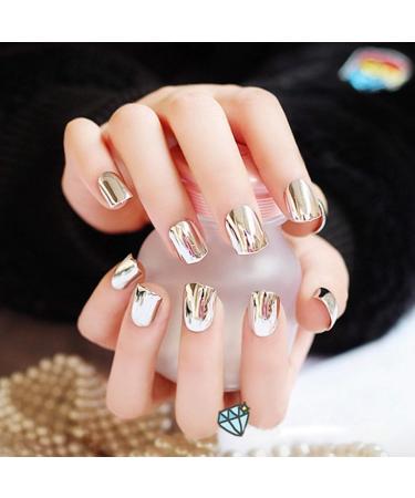 URTJSDG Artificial Nails - Metal Plating False Acrylic Nail Tips for Fashionable Ladies - Short Silver - No Glue Needed - Buy Online on GoSupps.com