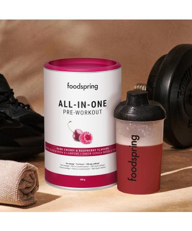 Foodspring All-in-One Pre-Workout Booster | Energy & Focus | 200mg Caffeine | Sugar-Free | Enxtra Taurine Citrulline B6 B8 Choline Ashwagandha | 350g Dark Cherry - Buy Online on GoSupps.com
