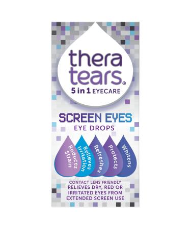 TheraTears Screen Eyes Eye Drops | Relieves Refreshes and Whitens Dry Red or Irritated Eyes from Extended Screen Use | Contact Lens Friendly | 5 in 1 Eye Care Drops | 10ml