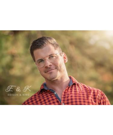 Edison & King Delight Reading Glasses - Stylish Round Metal +2.00 dpt for Men & Women | Premium Gold-Antique Lenses - Buy Online on GoSupps.com