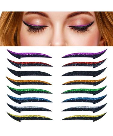 BROVITI 40Pairs Stick on Eyeliner Stickers Colorful Stick on Glitter Eyeliner Strips Stick on Eye Liner Instant Adhesive Eye Line Strip for Party Eye Makeup Tool for Women and Girls(8 Colors)