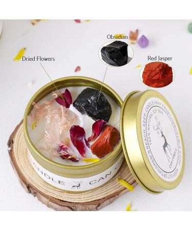 Natural Crystal Red Jasper & Obsidian Raw Stone Aromatherapy Candle | Healing Crystals & Dried Flower Gift for Mindfulness & Meditation - 0.25 lb - Buy Online on GoSupps.com