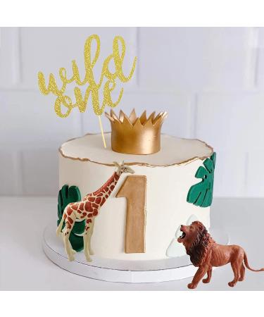 Realistic Safari Jungle Animals Cake Toppers with Palm Leaf & Eucalyptus Leaves - Wild Themed Birthday & Baby Shower Party Decorations (Wild One) - Buy Online on GoSupps.com