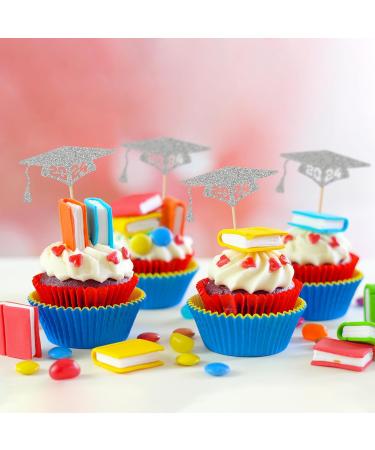24 PCS 2024 Graduation Cupcake Topper Glitter Class of 2024 Grad Cap Congrats Grad Cupcake Picks for 2024 Graduation Theme Party Cake Decorations Silver - Buy Online on GoSupps.com