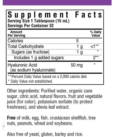 Bluebonnet Nutrition Liquid Hyaluronic Acid - Hair, Skin, Nails Support - Vegan, Non-GMO, Gluten-Free - 16 fl oz, Mixed Berry Flavor - Buy Online on GoSupps.com