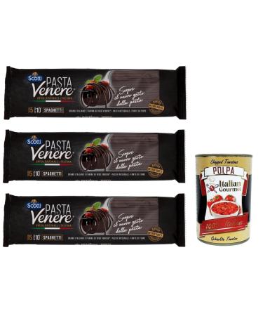 Italian Gourmet E.R. Riso Scotti Pasta Venere Spaghetti with Durum Wheat Semolina and Venere Black Rice Flour 400g + 400g Box of 3