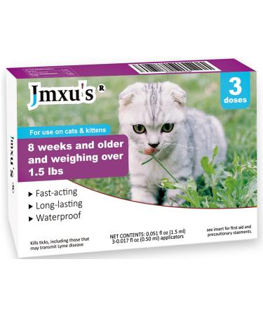 Flea and Tick Prevention for Cats, Cat Flea & Tick Control with Fipronil, Long-Lasting & Fast-Acting Topical Flea & Tick Treatment Drops for Kitten, 3 Doses