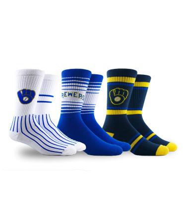 PKWY Unisex Brewers Baseball Team 3-Pack Crew Socks X-Large Team Crew