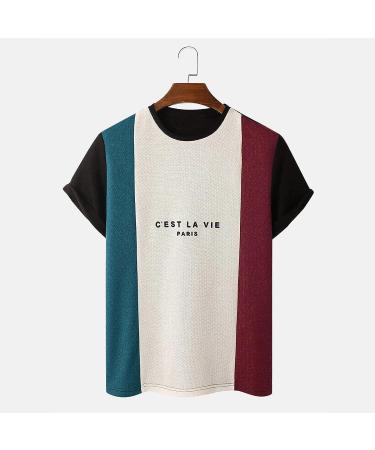 BEUU 2022 Men's Color Block Letter Print T-Shirt - Wine, X-Large - Buy Online on GoSupps.com