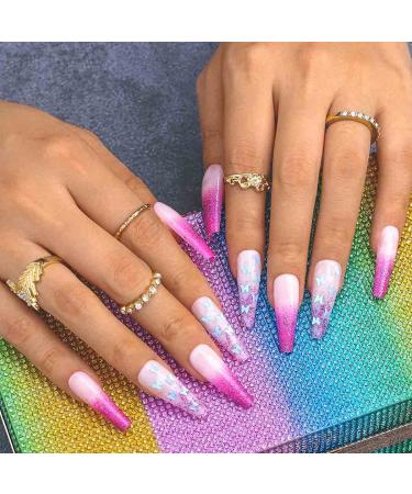 Sethexy Purple Butterfly Coffin False Nails - 24pcs Sparkle Ballerina Acrylic Press-On Nail Tips for Women & Girls - International Shipping Available - Buy Online on GoSupps.com