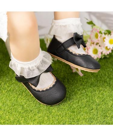 Baby Girl Mary Jane Shoes | Anti-Slip Soft Sole Princess Flats for 6-12 Months | Black - Buy Online on GoSupps.com