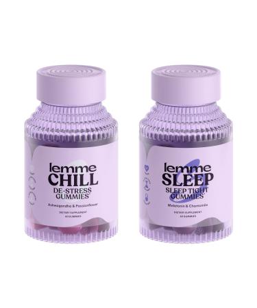Lemme Chill & Sleep Bundle - Stress Relief Gummies with KSM-66 Ashwagandha & Deep Sleep Gummies with Melatonin and Magnesium to Fall Asleep Faster - Gluten-Free and Non-GMO (Variety Pack of 2)