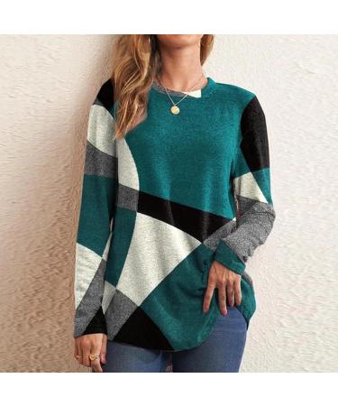 Iuhan Women's Geometric Color Block Crewneck Sweatshirt - Green - 3X-Large - Buy Online on GoSupps.com
